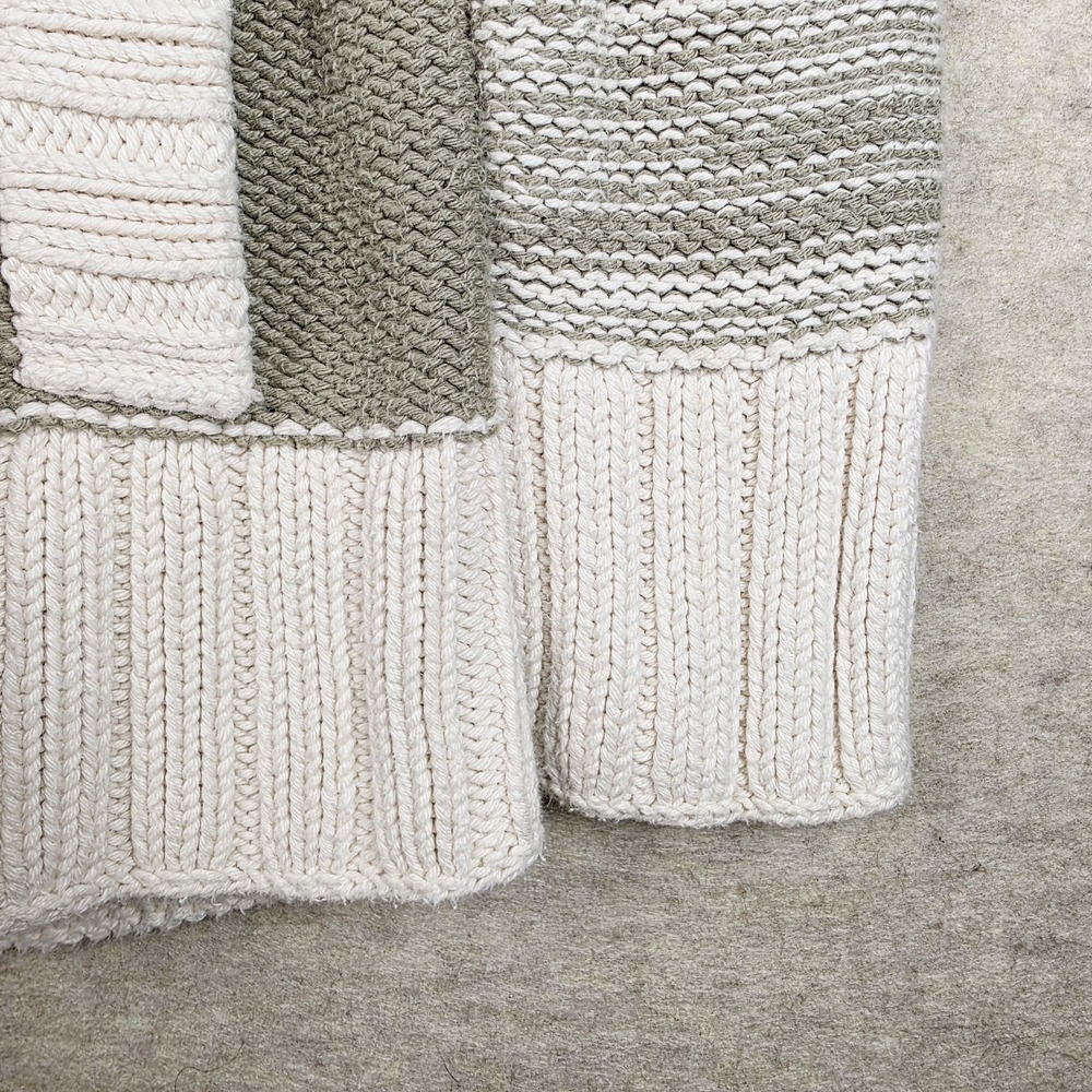 Hand-knit Cabin Coastal Patchwork Sweater Cowl Neck Button Front Chunky‎ Neutral - Picture 11 of 15